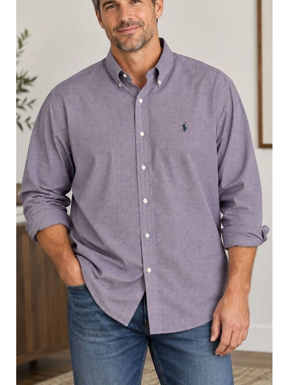 Ralph Lauren Classic Fit XXL Houndstooth Button Down Shirt 100% Cotton Preppy